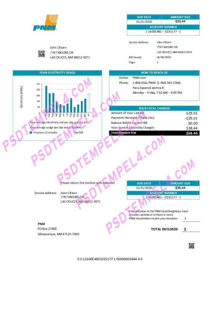usa new mexico pnm easy fillable utility bill