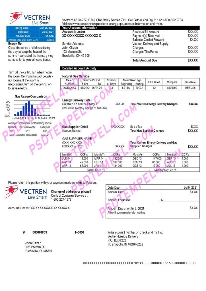 usa ohio vectren energy utility bill