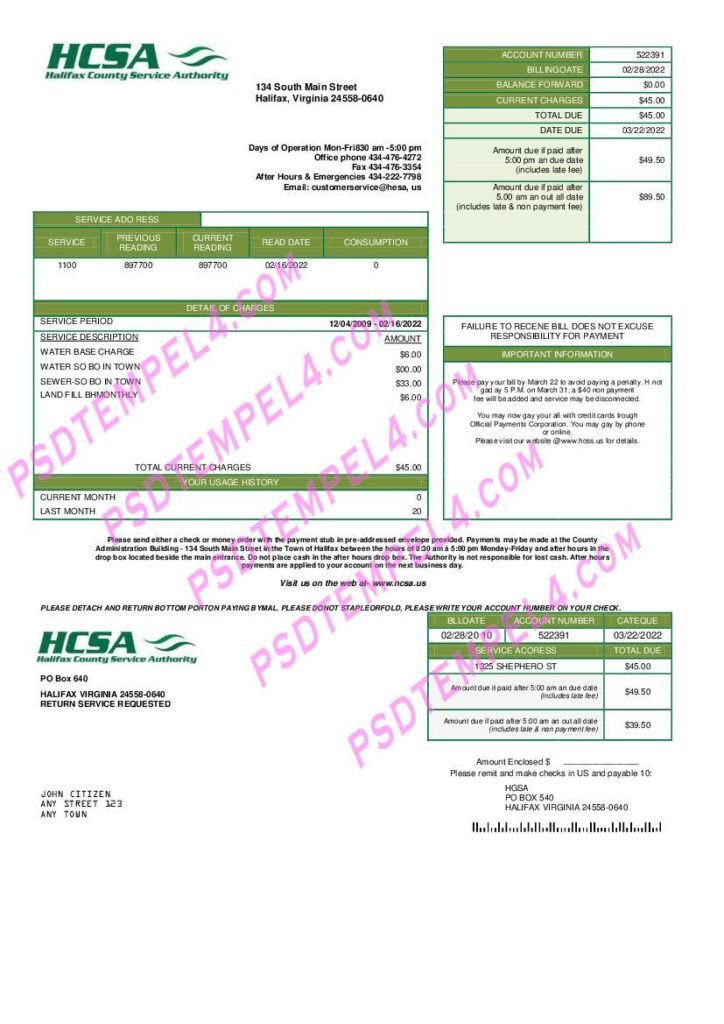 usa virginia hcsa utility bill